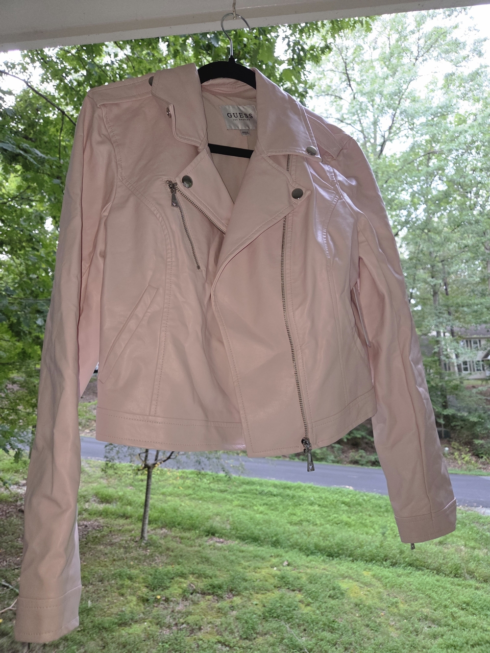 GUESS Pale Pink Moto-Style Faux Leather Jacket